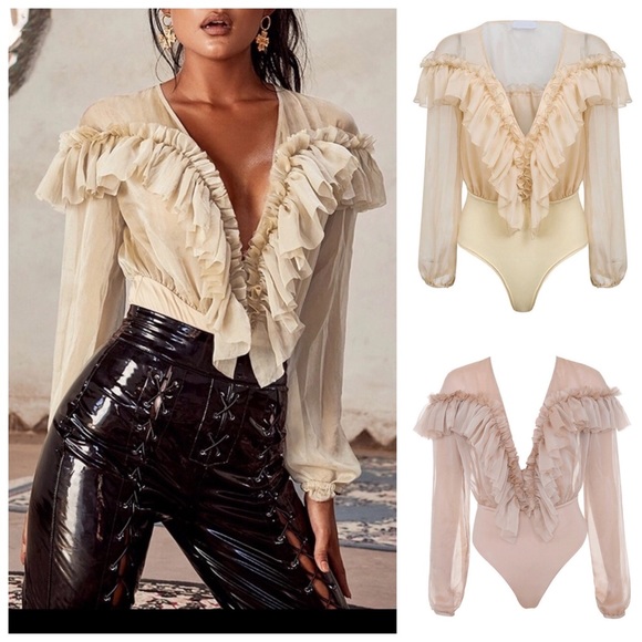 Tops - Emilyn Sheer Ruffle Bodysuit